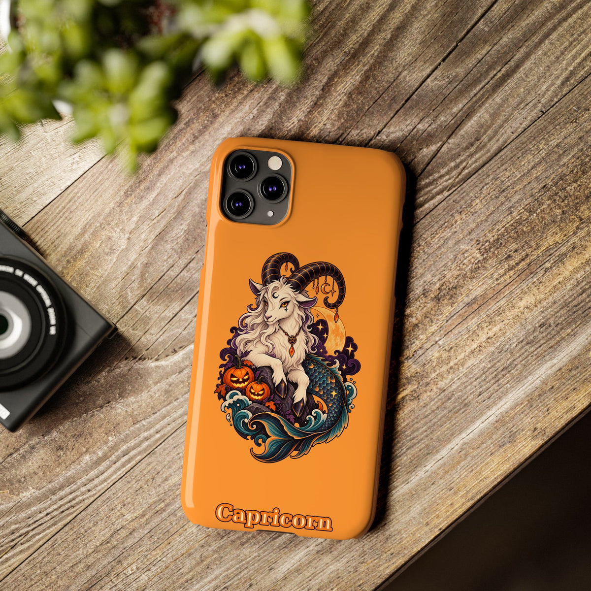 Capricorn Halloween Slim Phone Case — Zodiac Sea-Goat Pumpkin Design