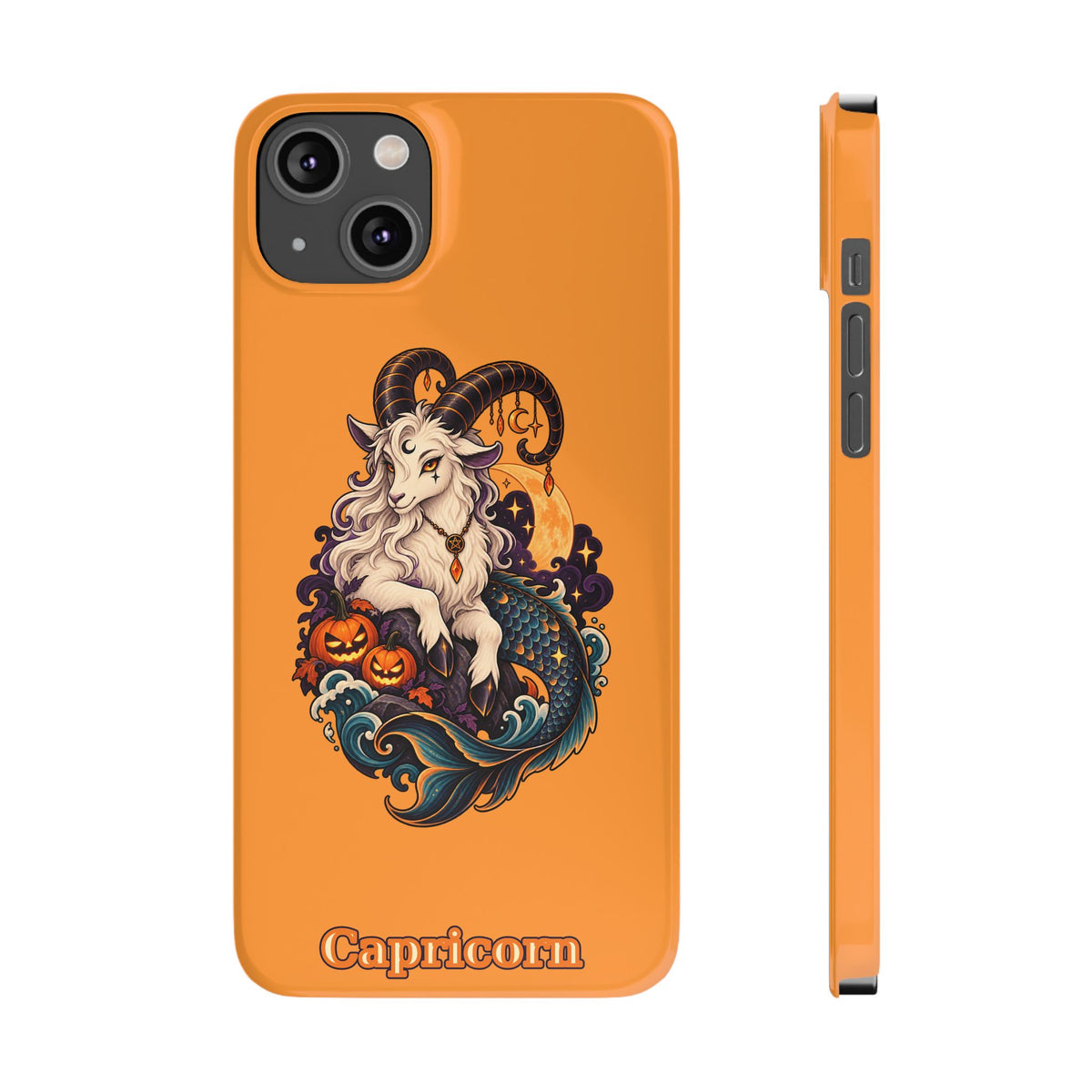 Capricorn Halloween Slim Phone Case — Zodiac Sea-Goat Pumpkin Design