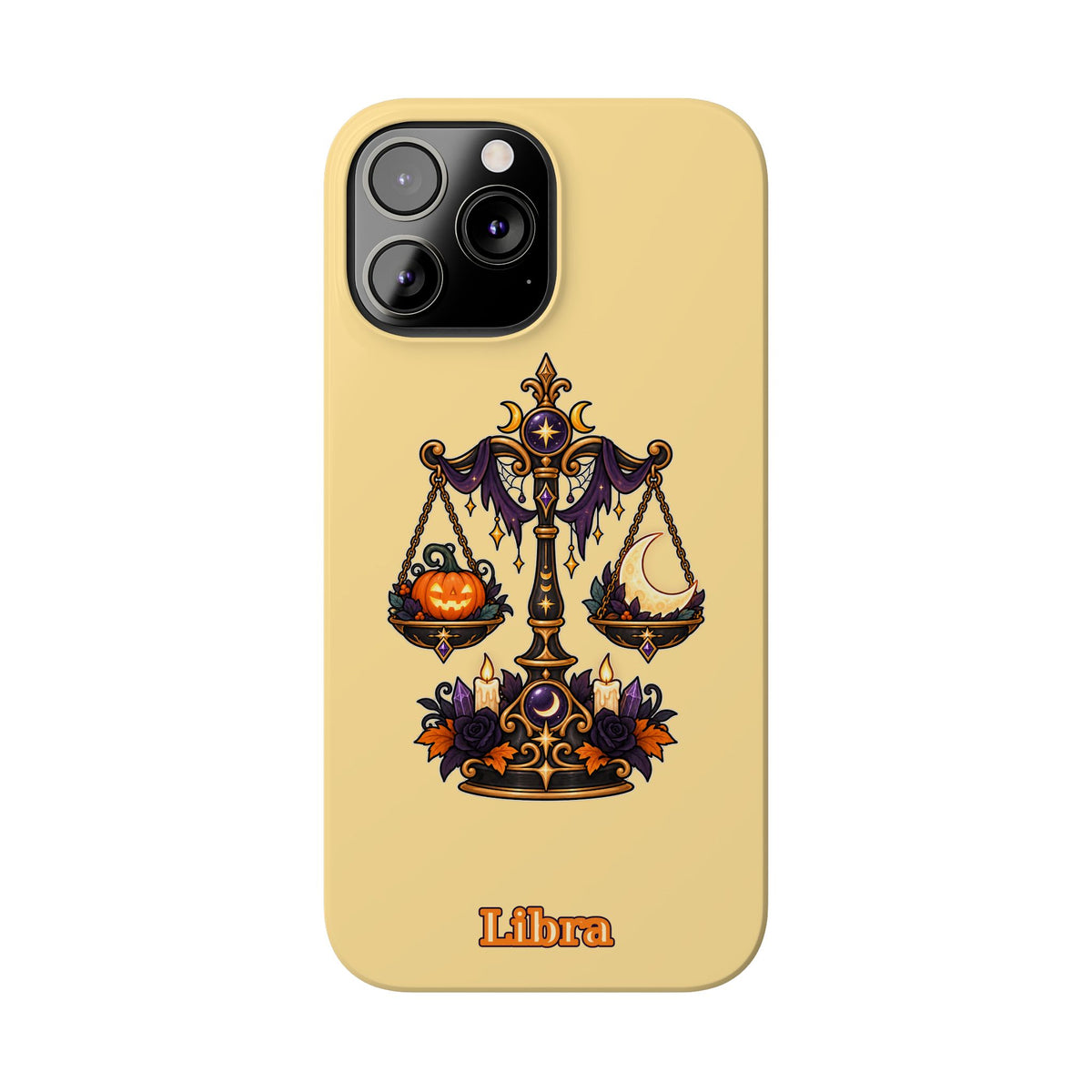 Libra Halloween Slim Phone Case — Pumpkin & Moon Scales Zodiac Design