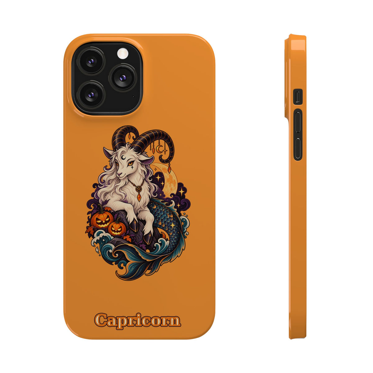 Capricorn Halloween Slim Phone Case — Zodiac Sea-Goat Pumpkin Design
