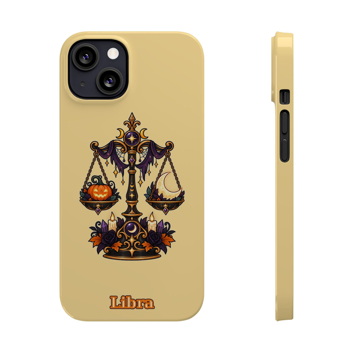 Libra Halloween Slim Phone Case — Pumpkin & Moon Scales Zodiac Design