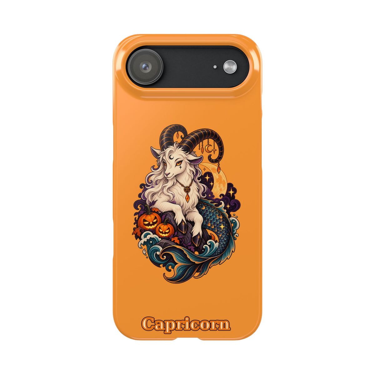 Capricorn Halloween Slim Phone Case — Zodiac Sea-Goat Pumpkin Design