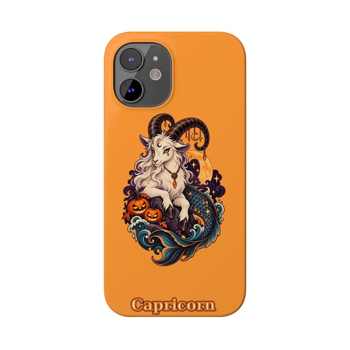 Capricorn Halloween Slim Phone Case — Zodiac Sea-Goat Pumpkin Design