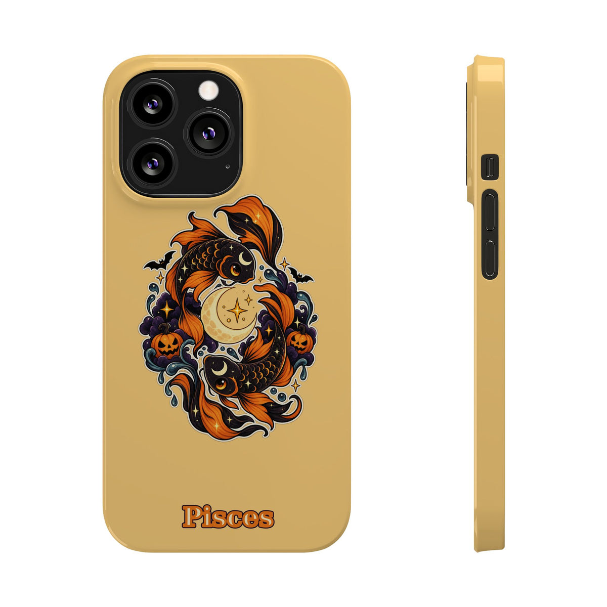 Pisces Koi Moon Slim Phone Case — Halloween Zodiac Fish Design