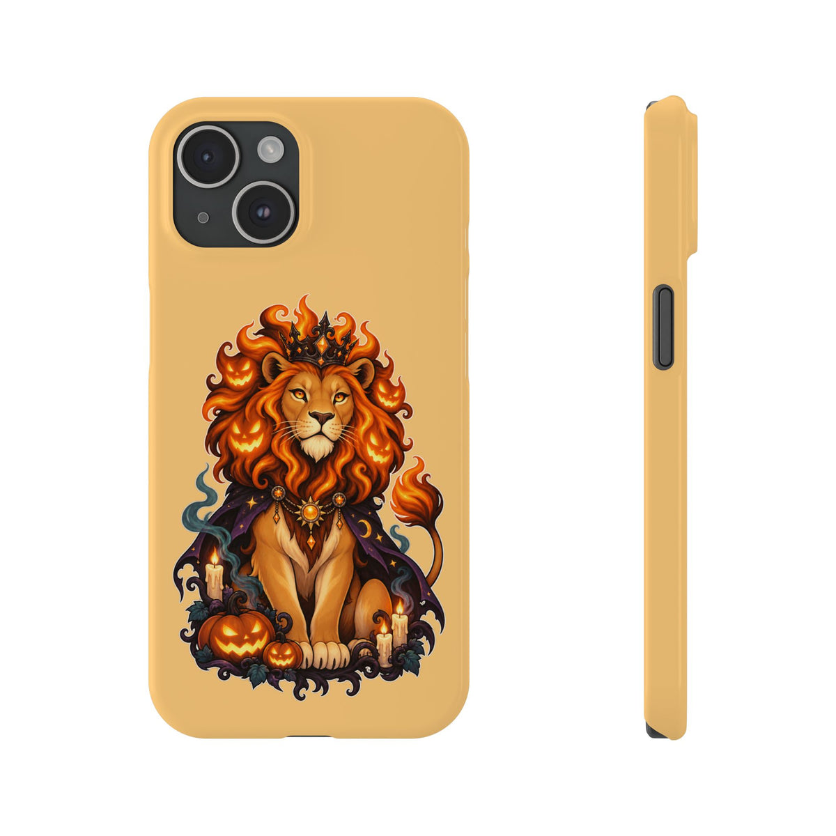 Leo Halloween Slim Phone Case — Regal Lion with Pumpkin & Candles