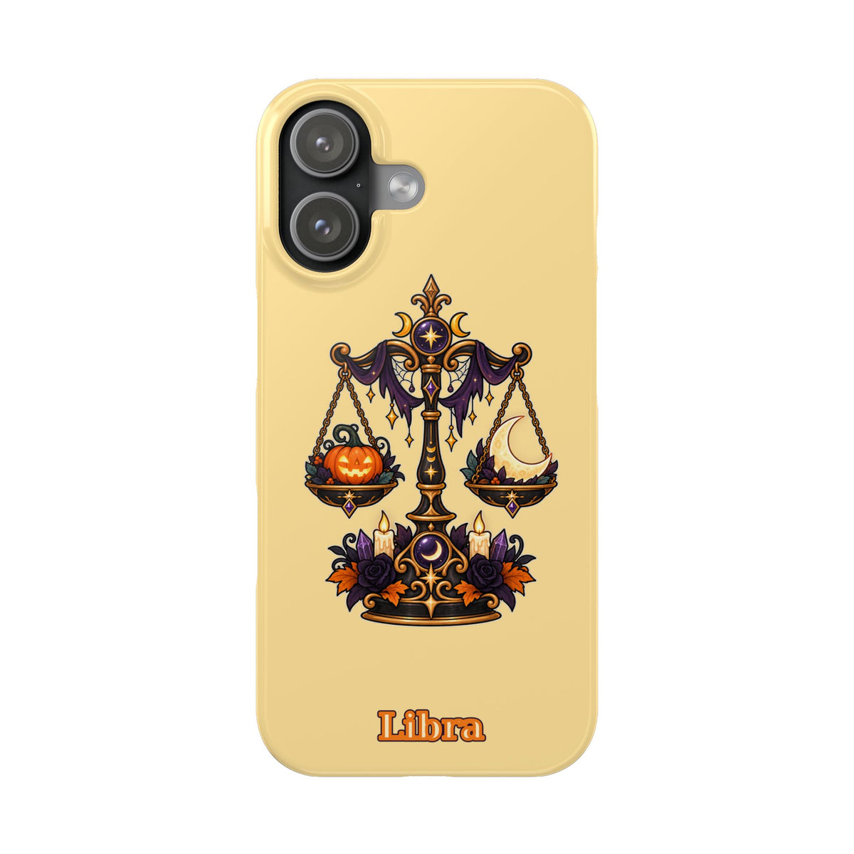 Libra Halloween Slim Phone Case — Pumpkin & Moon Scales Zodiac Design