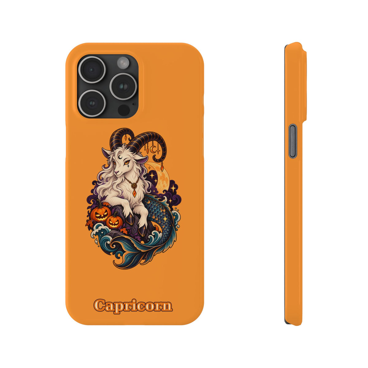 Capricorn Halloween Slim Phone Case — Zodiac Sea-Goat Pumpkin Design