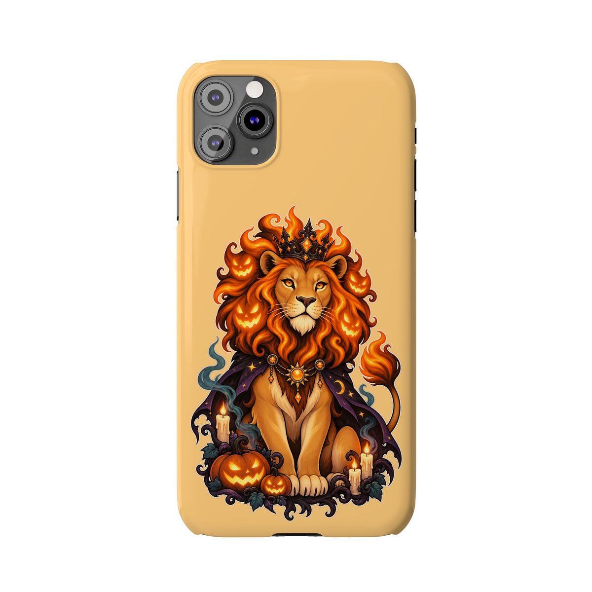 Leo Halloween Slim Phone Case — Regal Lion with Pumpkin & Candles
