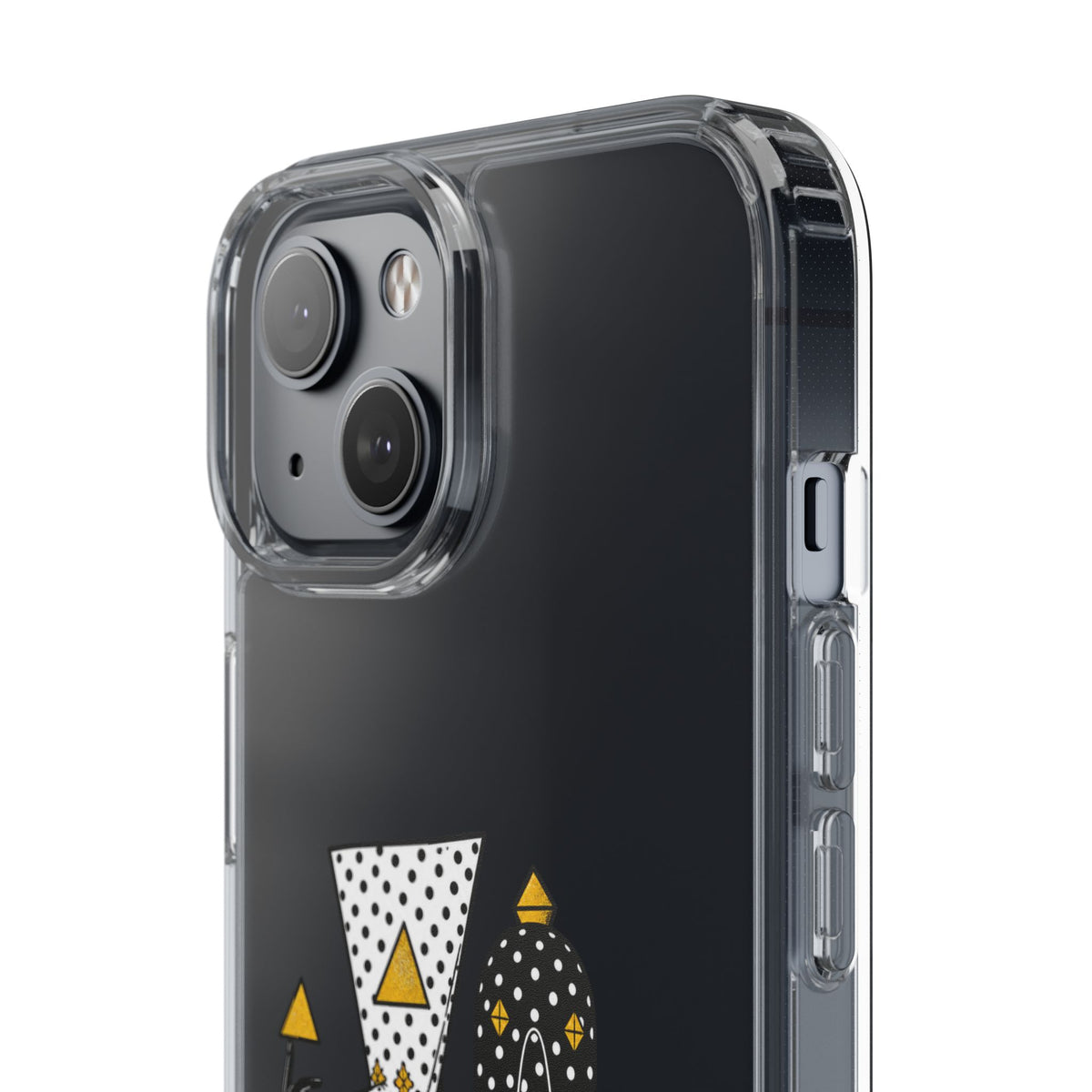 Clear Phone Case — Black & Gold Geometric Woman Design with "Angine de Poitrine" Text