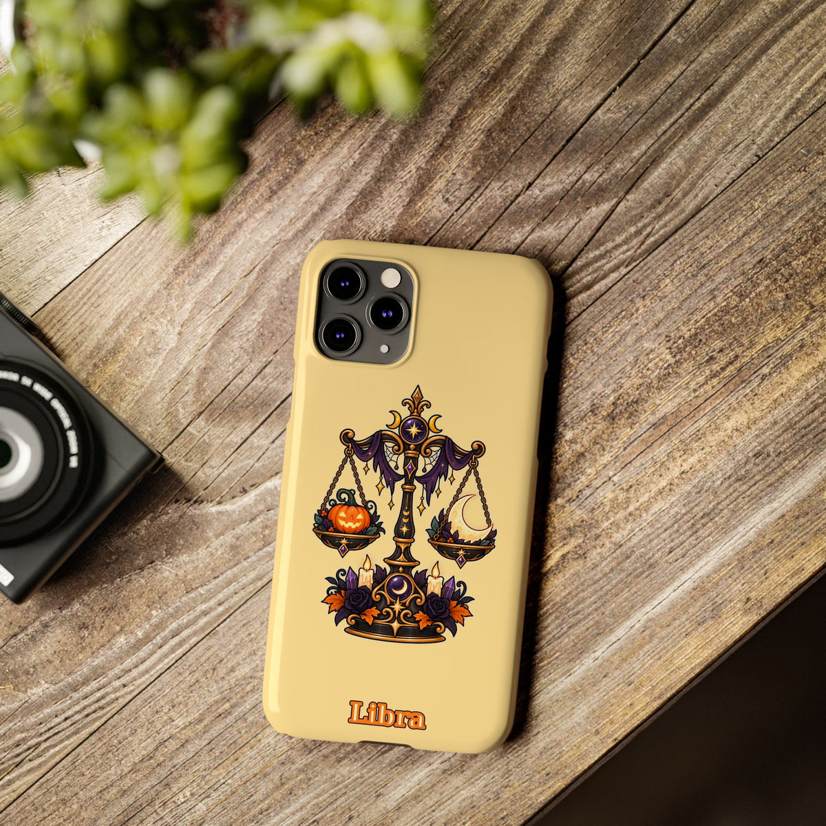 Libra Halloween Slim Phone Case — Pumpkin & Moon Scales Zodiac Design