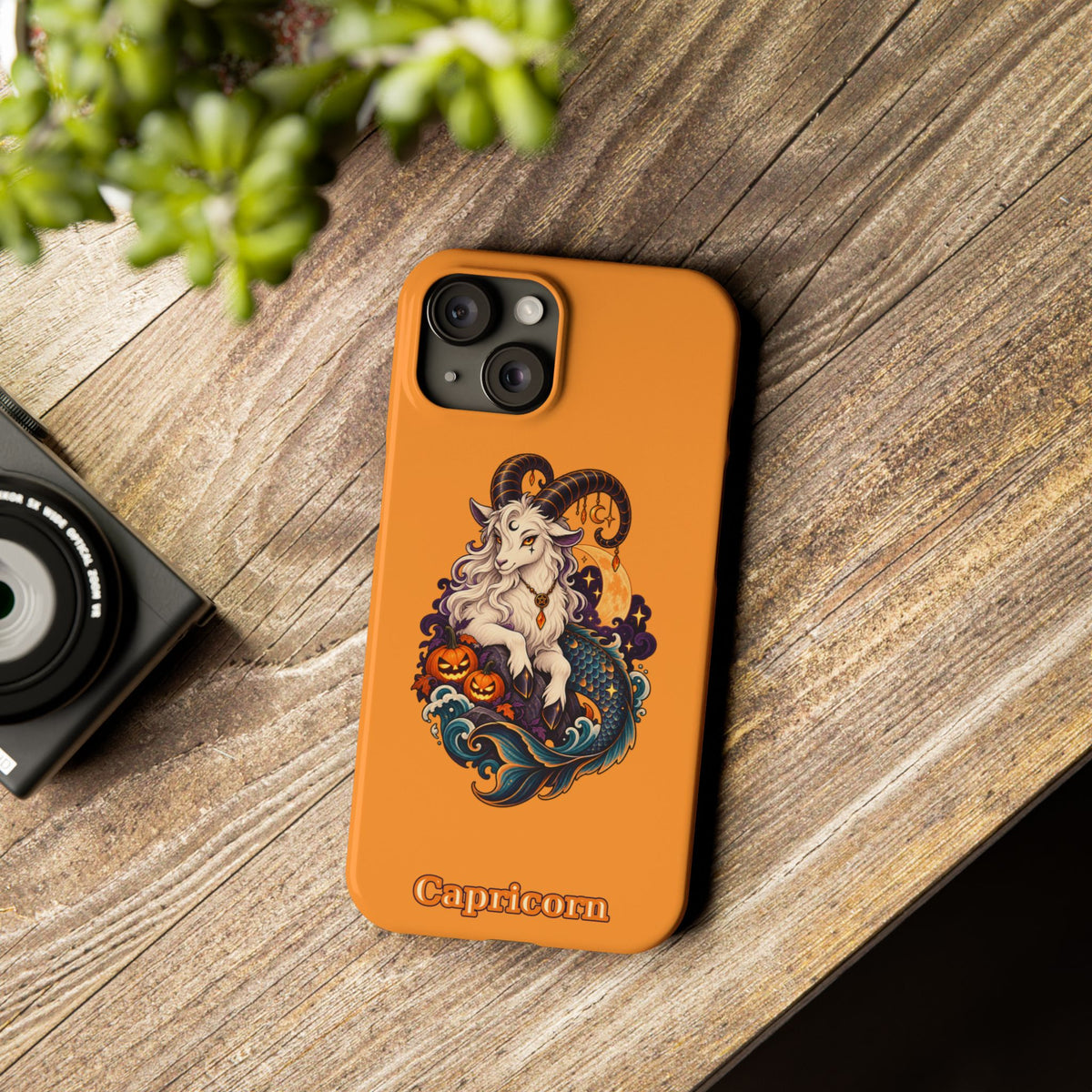 Capricorn Halloween Slim Phone Case — Zodiac Sea-Goat Pumpkin Design