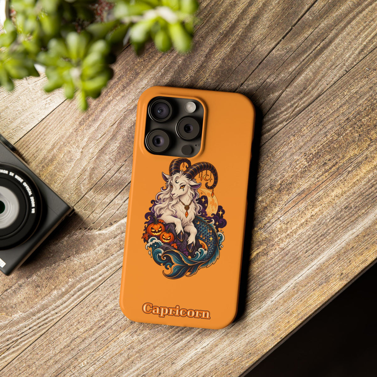 Capricorn Halloween Slim Phone Case — Zodiac Sea-Goat Pumpkin Design