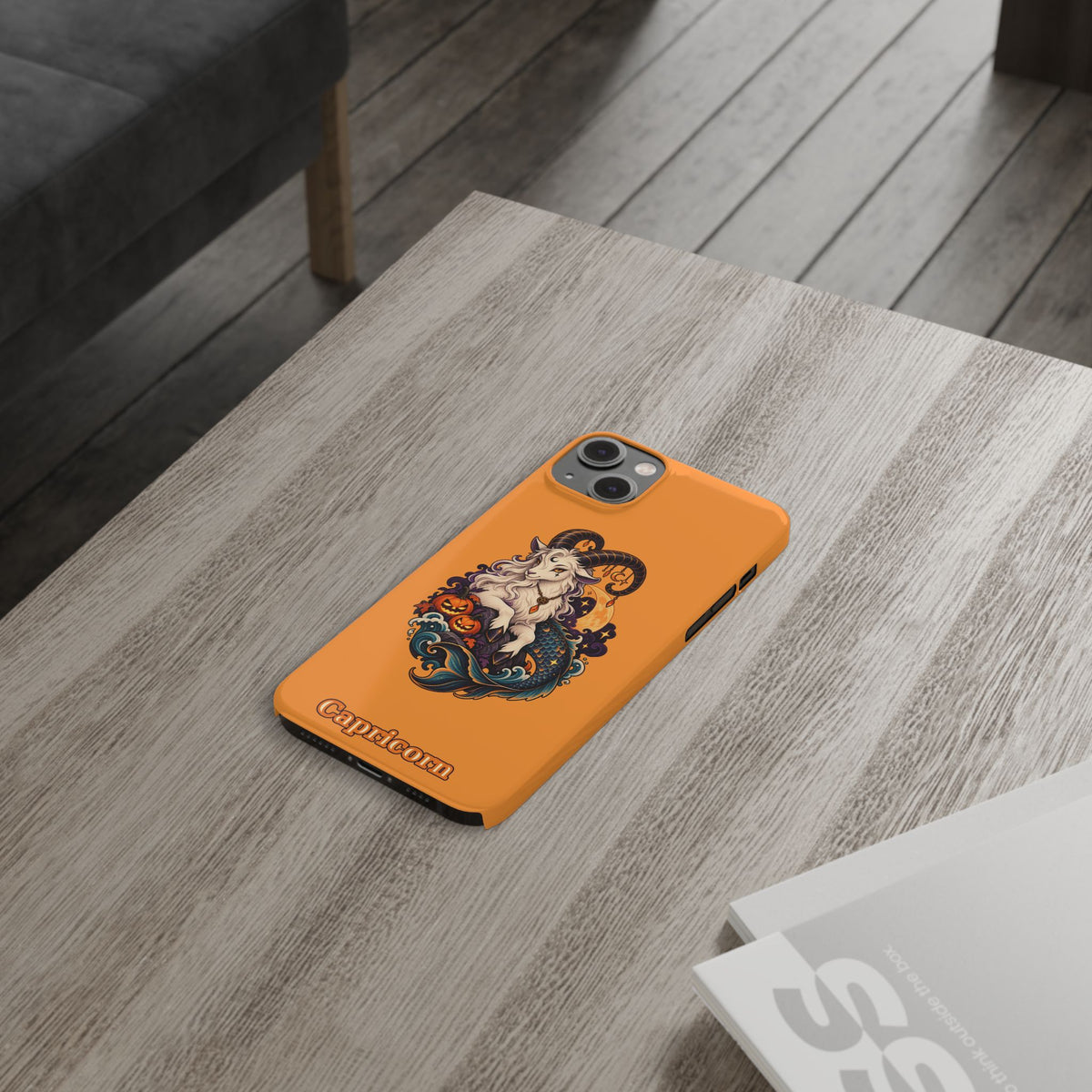 Capricorn Halloween Slim Phone Case — Zodiac Sea-Goat Pumpkin Design