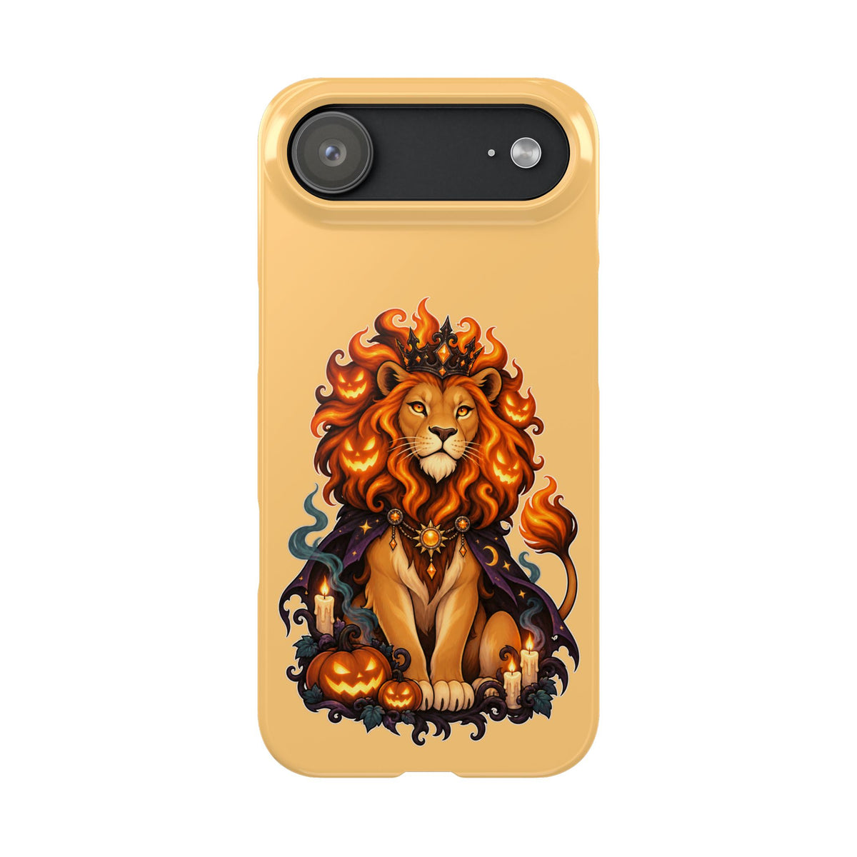 Leo Halloween Slim Phone Case — Regal Lion with Pumpkin & Candles