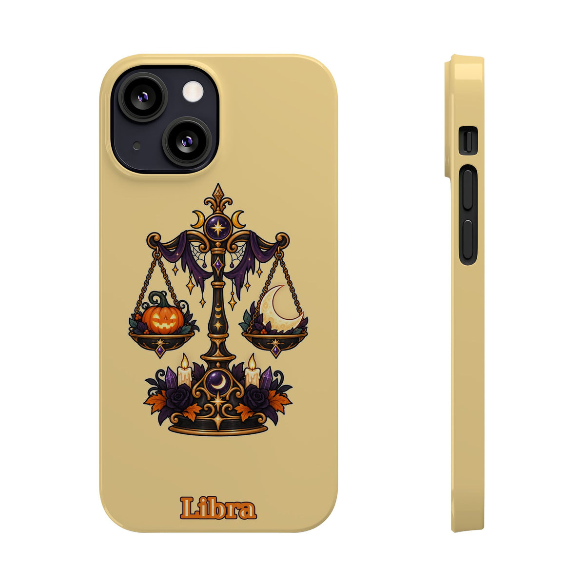Libra Halloween Slim Phone Case — Pumpkin & Moon Scales Zodiac Design