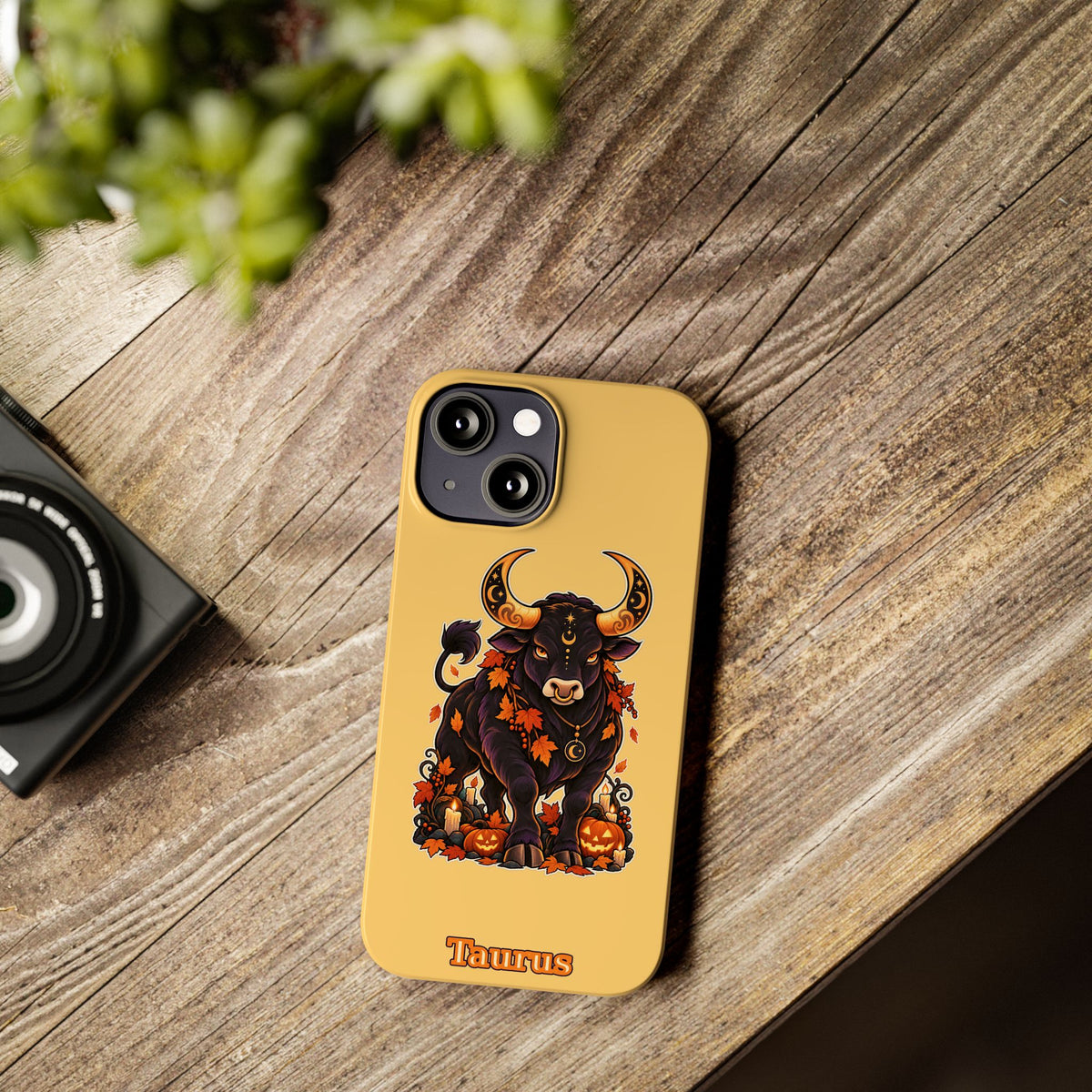 Taurus Slim Phone Case — Autumn Halloween Zodiac Bull Design