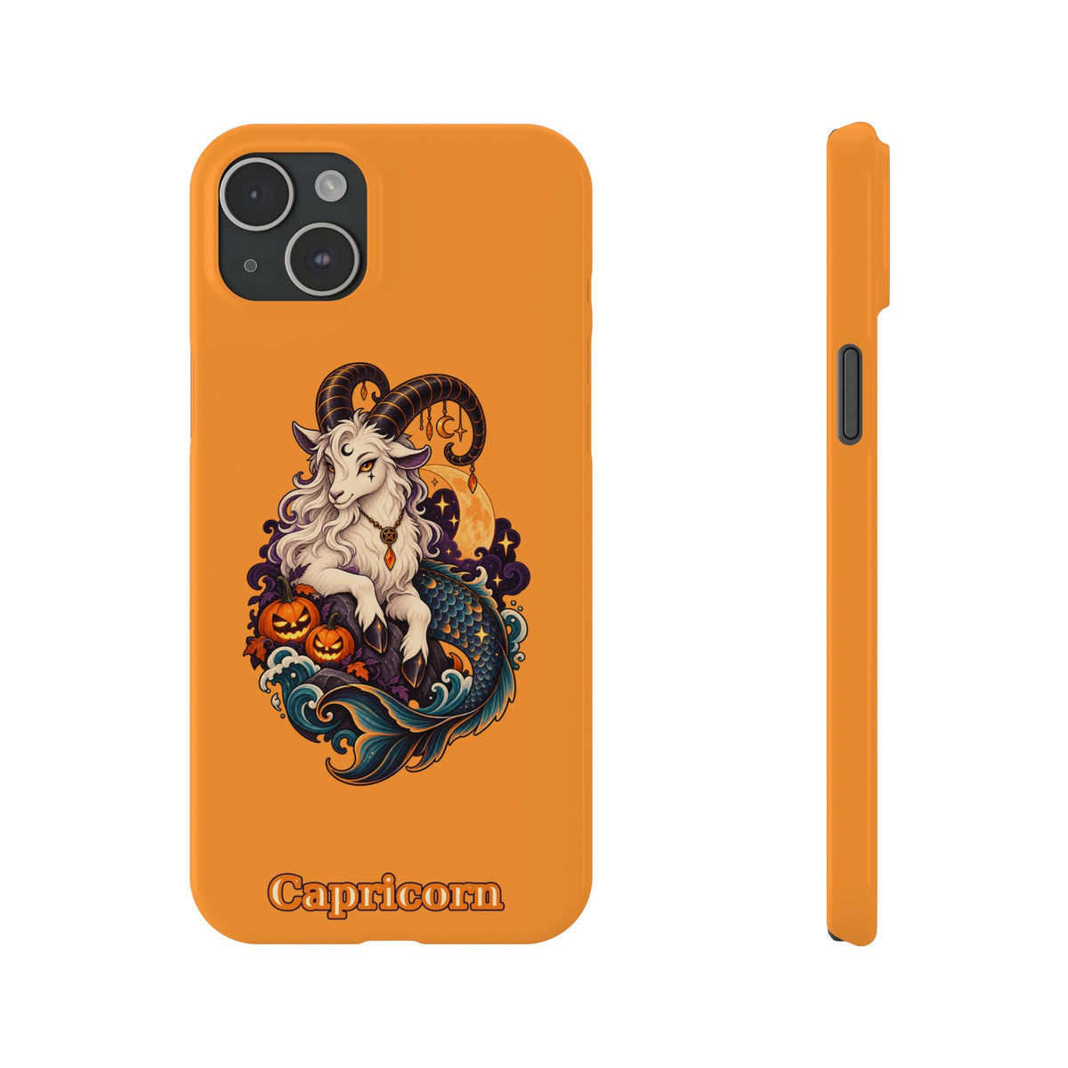 Capricorn Halloween Slim Phone Case — Zodiac Sea-Goat Pumpkin Design