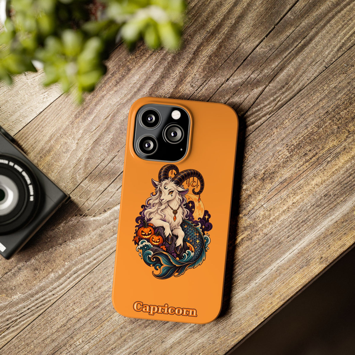 Capricorn Halloween Slim Phone Case — Zodiac Sea-Goat Pumpkin Design