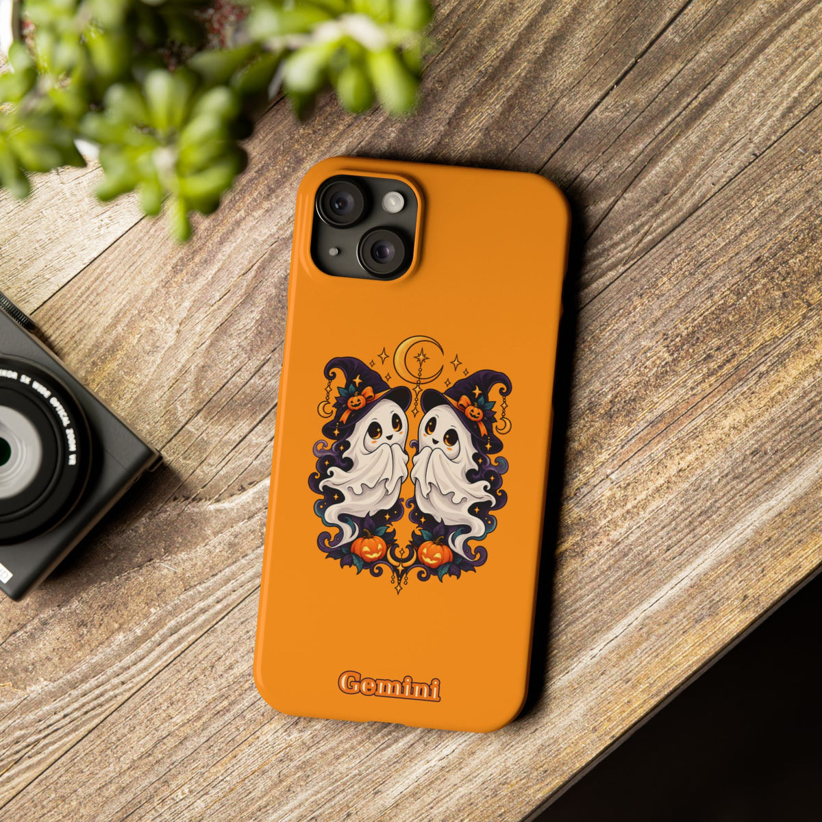 Gemini Halloween Slim Phone Case — Cute Twin Ghost Zodiac Design