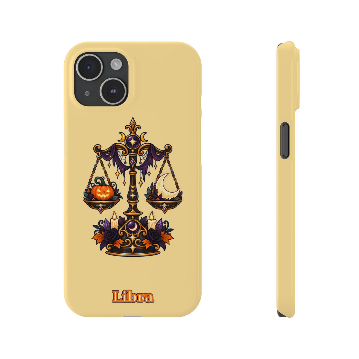 Libra Halloween Slim Phone Case — Pumpkin & Moon Scales Zodiac Design