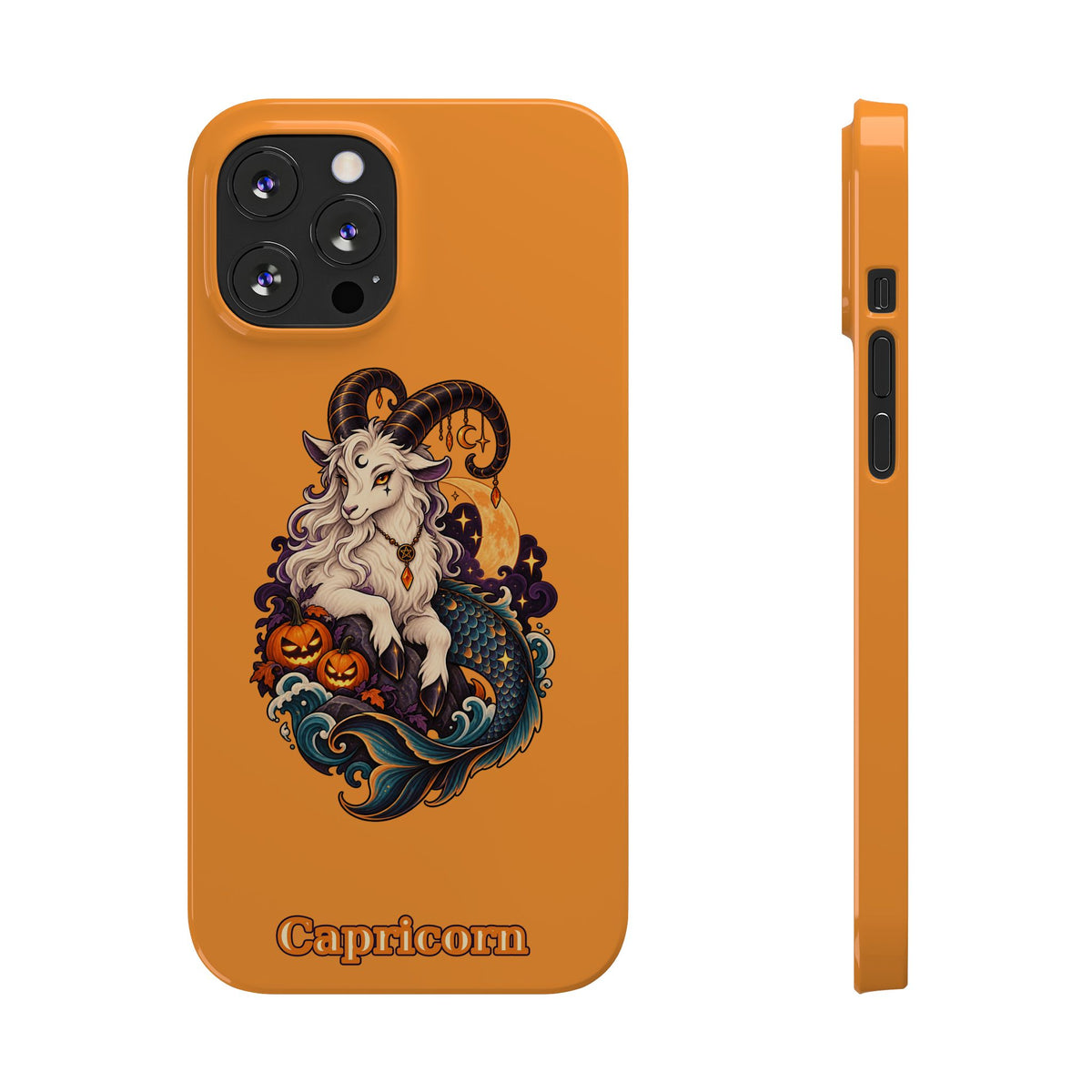 Capricorn Halloween Slim Phone Case — Zodiac Sea-Goat Pumpkin Design