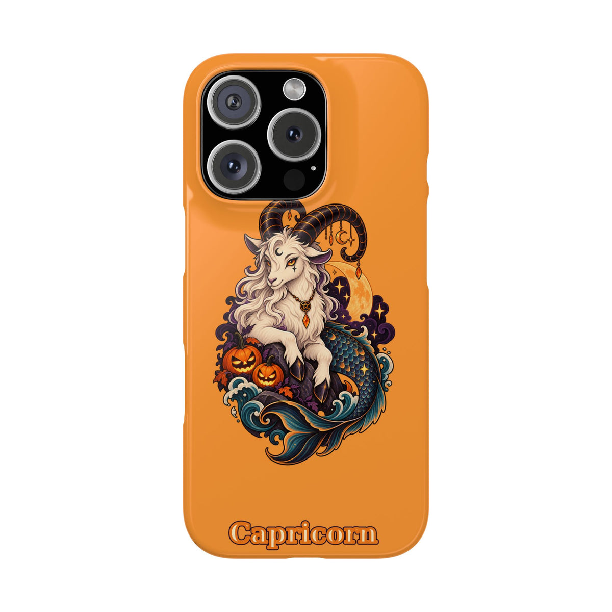 Capricorn Halloween Slim Phone Case — Zodiac Sea-Goat Pumpkin Design