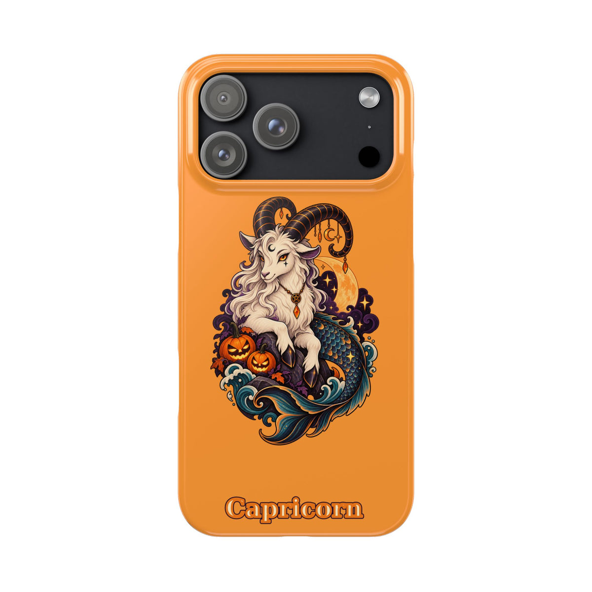 Capricorn Halloween Slim Phone Case — Zodiac Sea-Goat Pumpkin Design