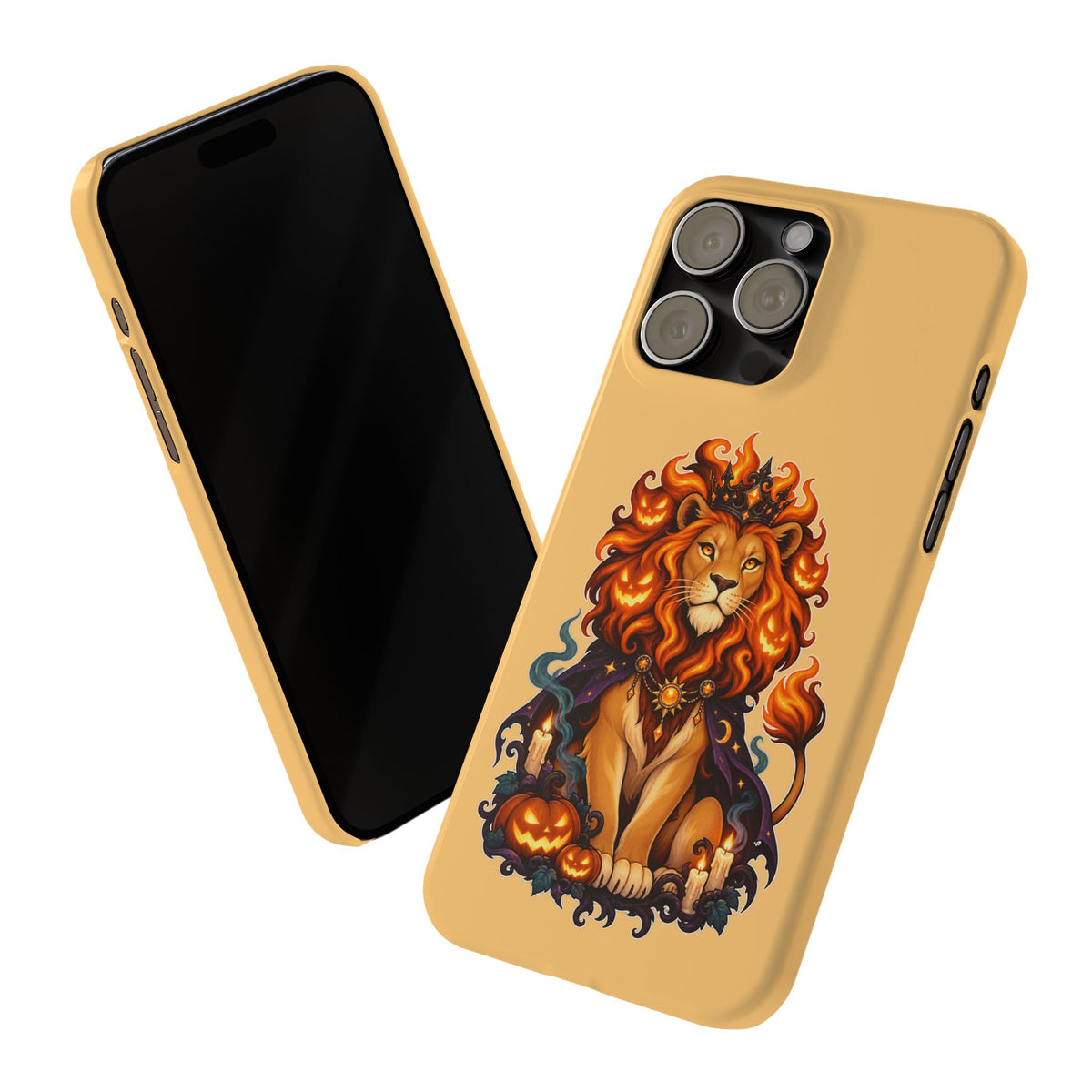Leo Halloween Slim Phone Case — Regal Lion with Pumpkin & Candles