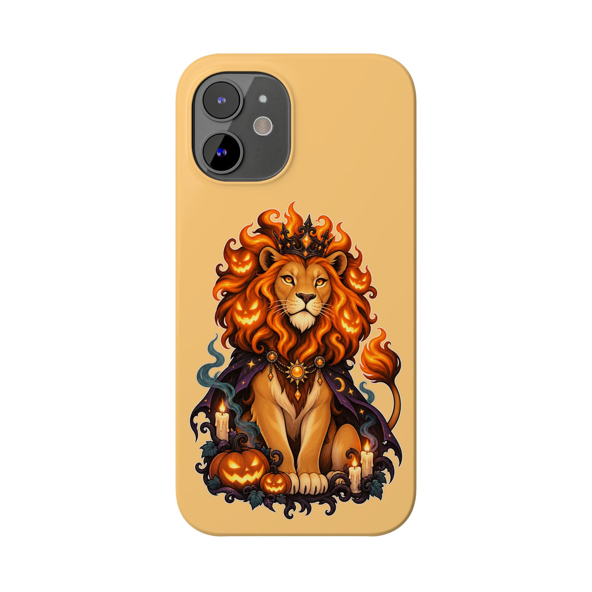 Leo Halloween Slim Phone Case — Regal Lion with Pumpkin & Candles