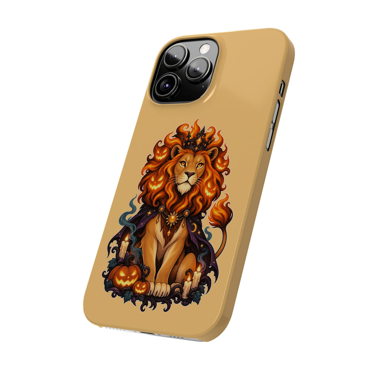 Leo Halloween Slim Phone Case — Regal Lion with Pumpkin & Candles
