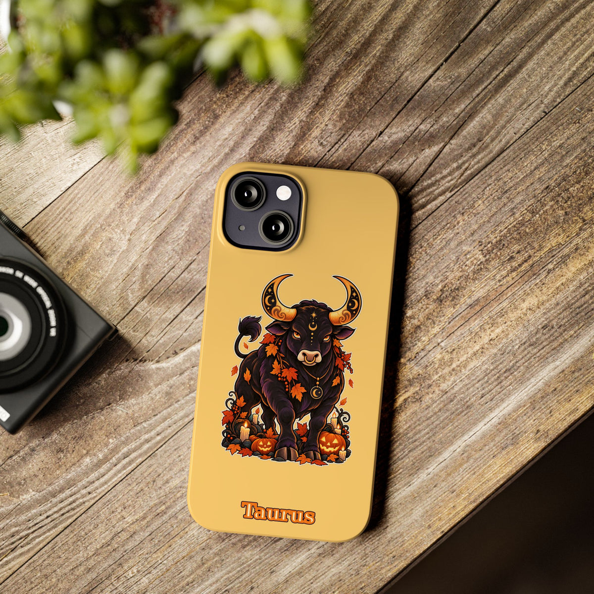 Taurus Slim Phone Case — Autumn Halloween Zodiac Bull Design