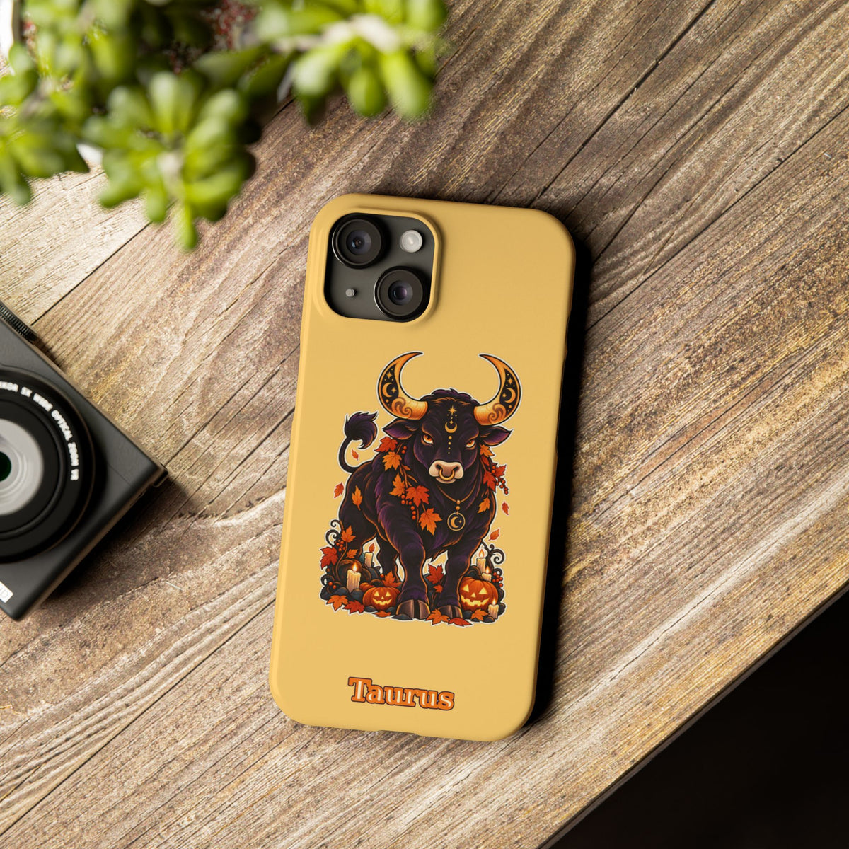 Taurus Slim Phone Case — Autumn Halloween Zodiac Bull Design
