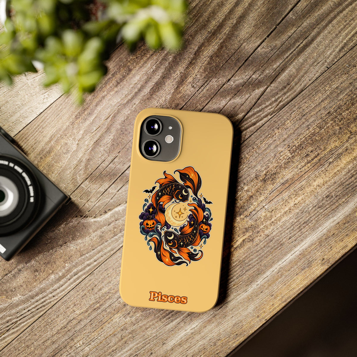 Pisces Koi Moon Slim Phone Case — Halloween Zodiac Fish Design