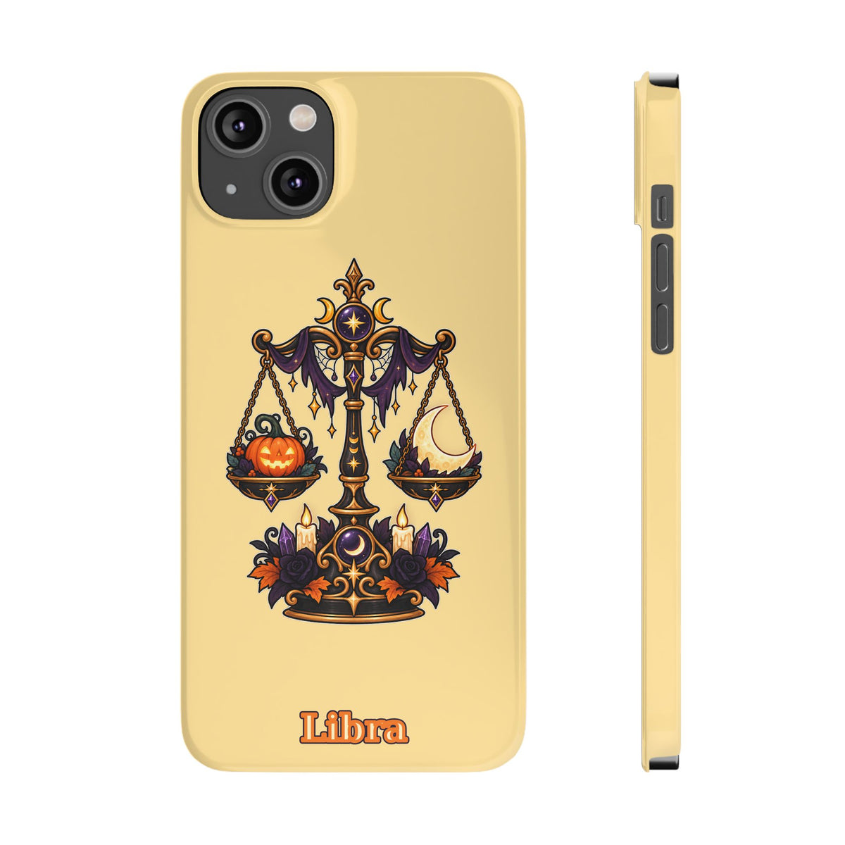 Libra Halloween Slim Phone Case — Pumpkin & Moon Scales Zodiac Design