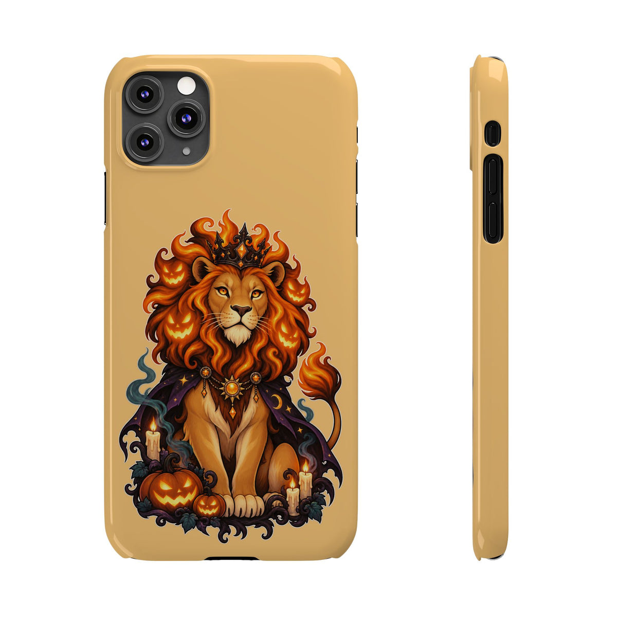 Leo Halloween Slim Phone Case — Regal Lion with Pumpkin & Candles