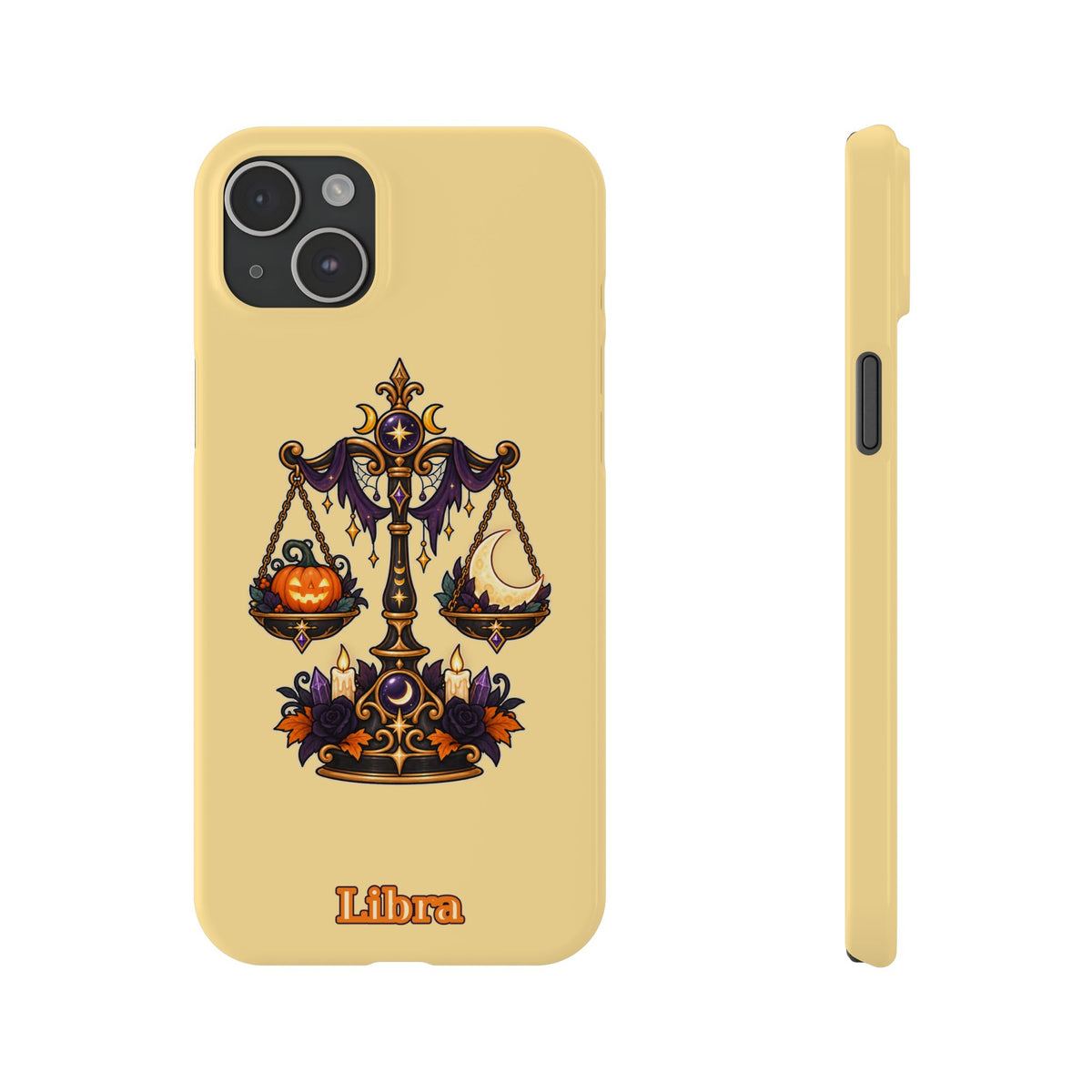 Libra Halloween Slim Phone Case — Pumpkin & Moon Scales Zodiac Design
