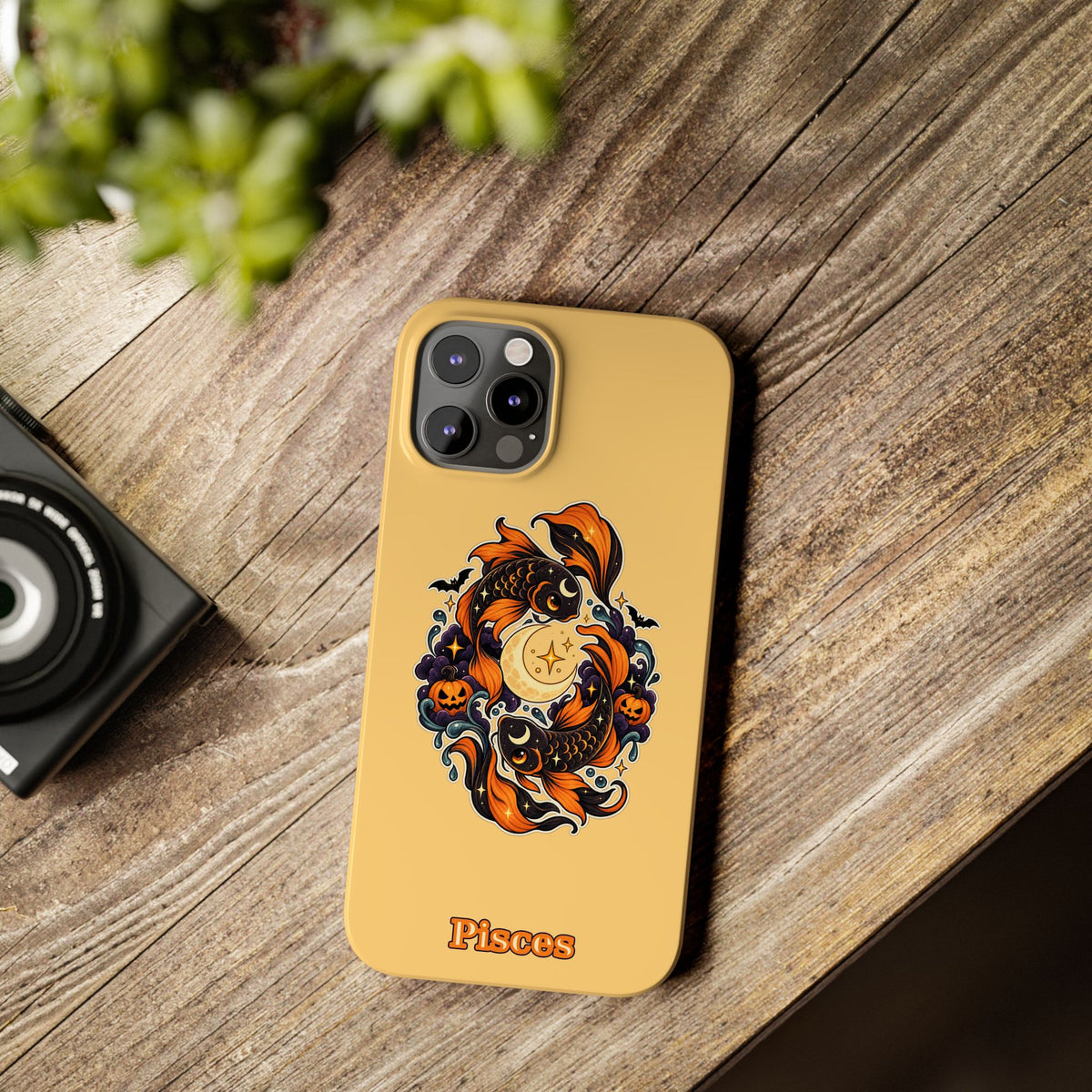 Pisces Koi Moon Slim Phone Case — Halloween Zodiac Fish Design