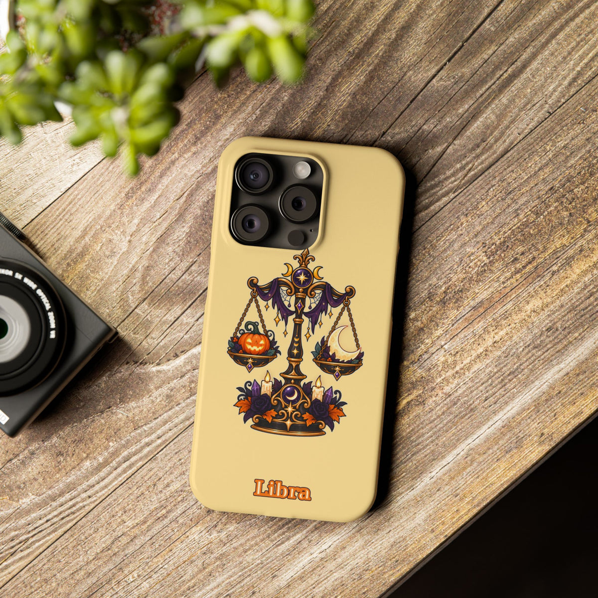 Libra Halloween Slim Phone Case — Pumpkin & Moon Scales Zodiac Design