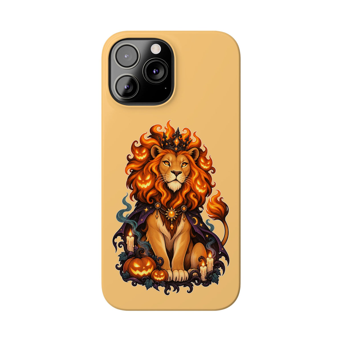 Leo Halloween Slim Phone Case — Regal Lion with Pumpkin & Candles