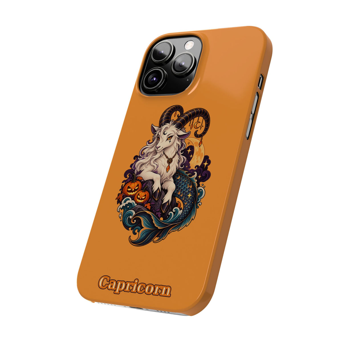 Capricorn Halloween Slim Phone Case — Zodiac Sea-Goat Pumpkin Design