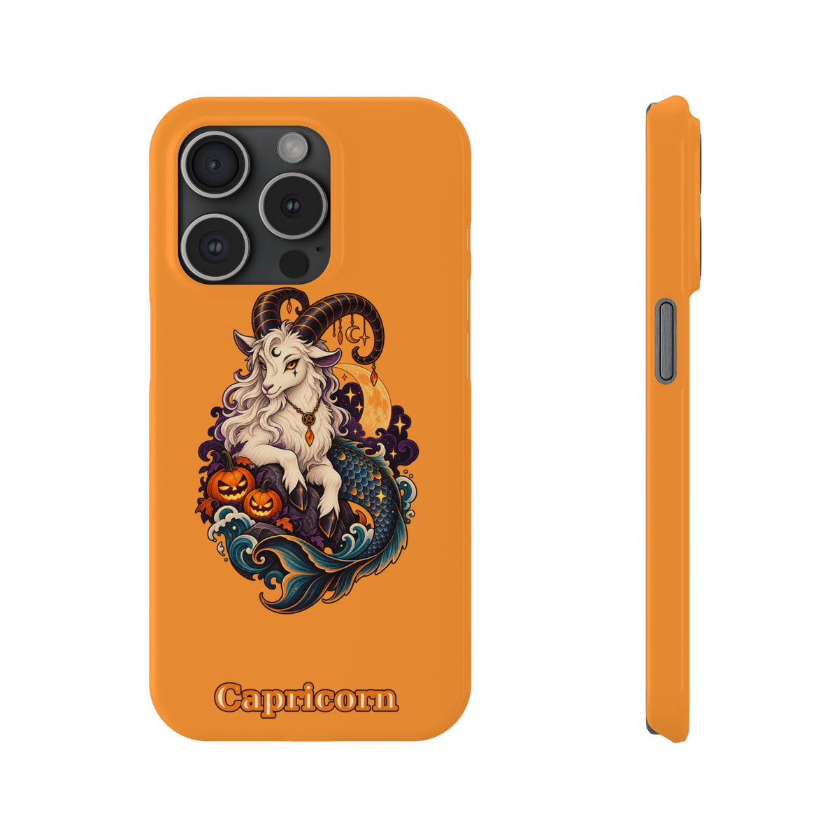 Capricorn Halloween Slim Phone Case — Zodiac Sea-Goat Pumpkin Design