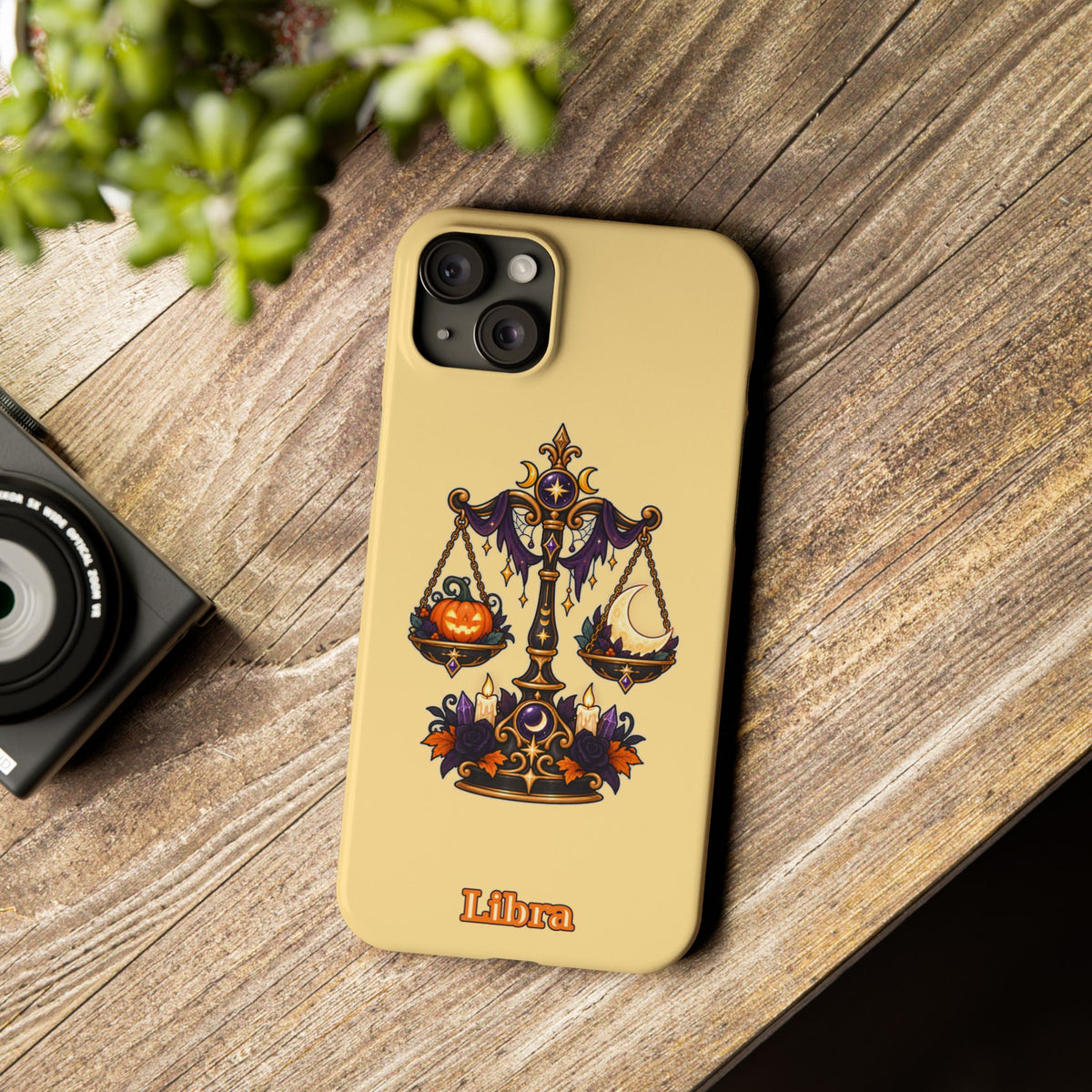 Libra Halloween Slim Phone Case — Pumpkin & Moon Scales Zodiac Design