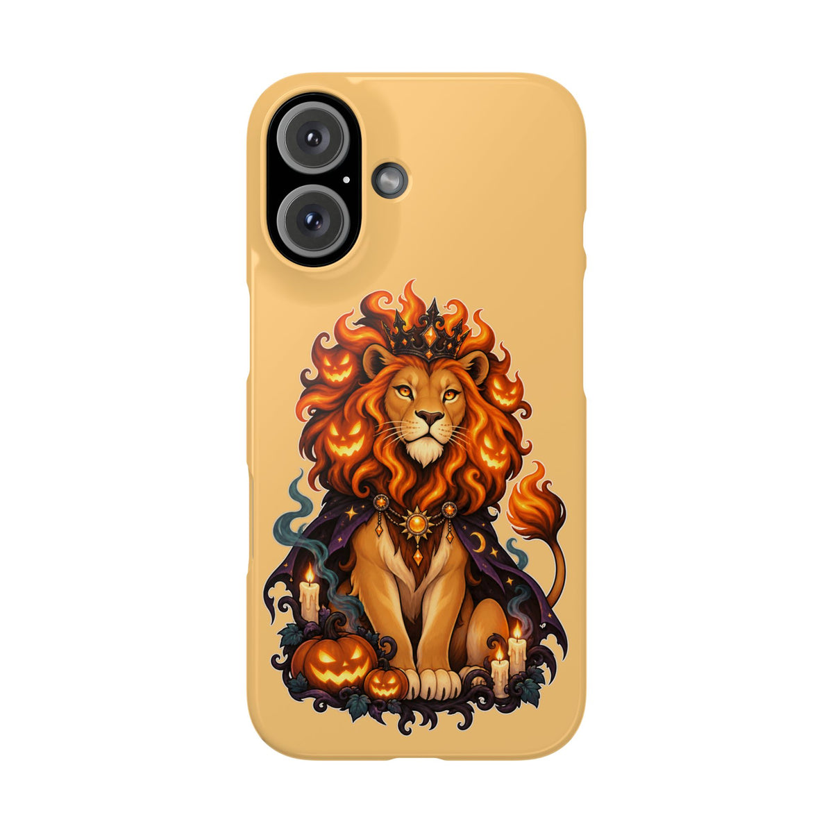 Leo Halloween Slim Phone Case — Regal Lion with Pumpkin & Candles