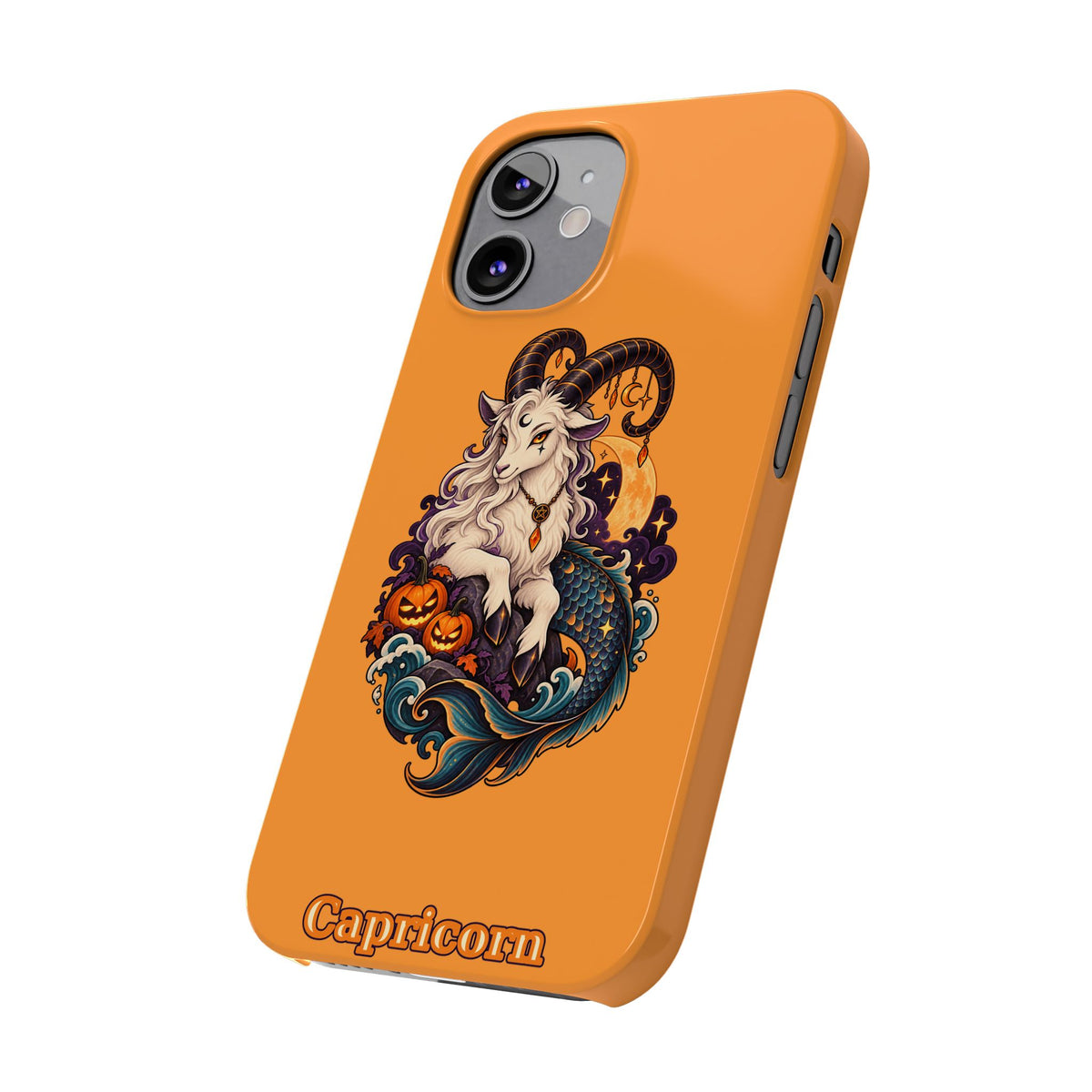 Capricorn Halloween Slim Phone Case — Zodiac Sea-Goat Pumpkin Design
