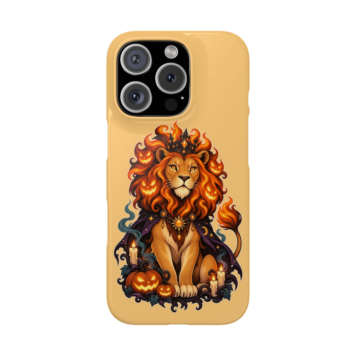 Leo Halloween Slim Phone Case — Regal Lion with Pumpkin & Candles