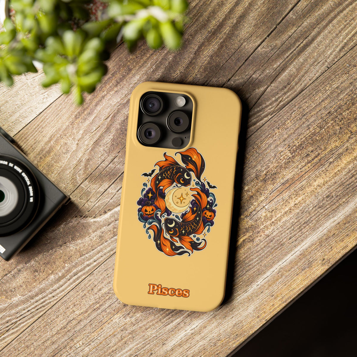 Pisces Koi Moon Slim Phone Case — Halloween Zodiac Fish Design