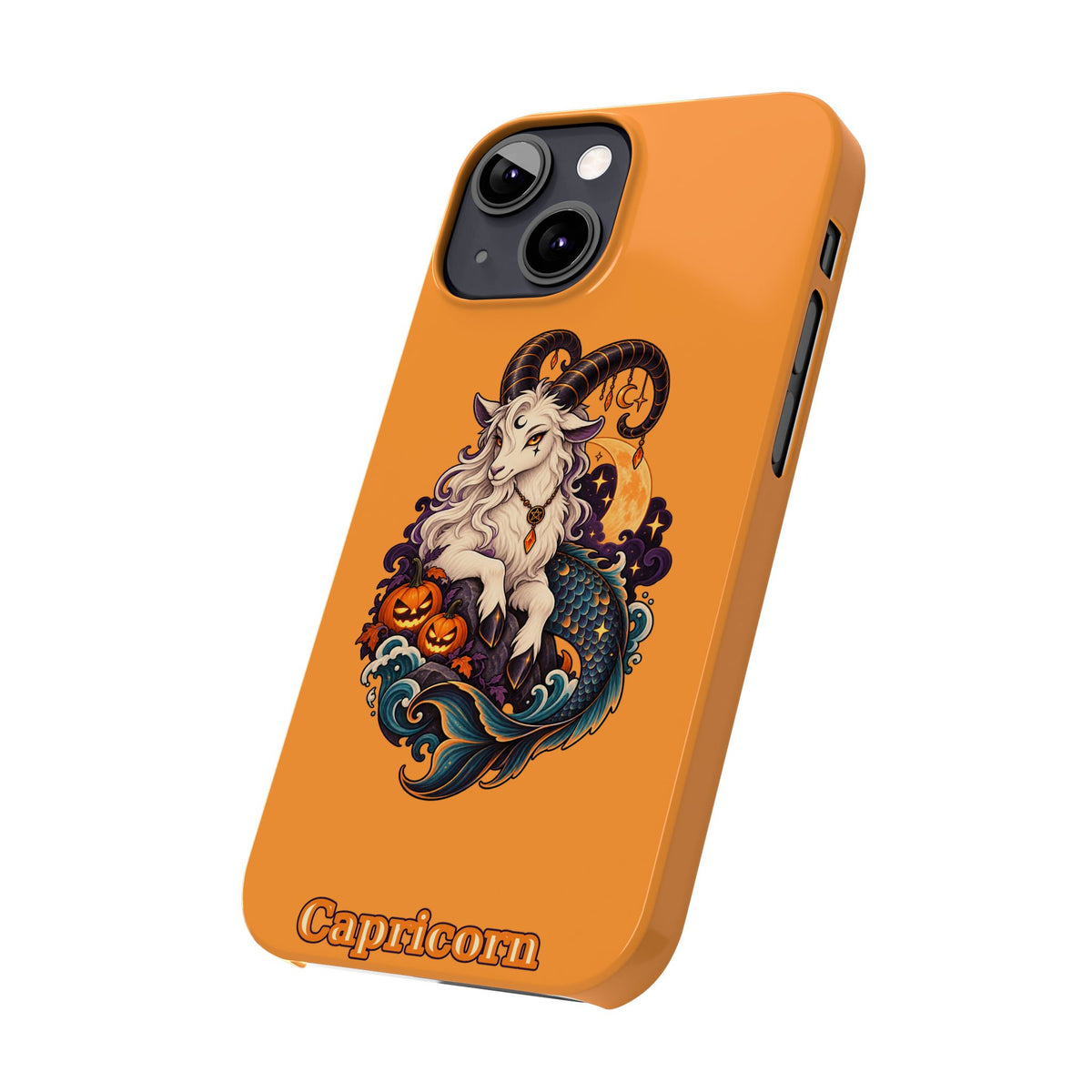 Capricorn Halloween Slim Phone Case — Zodiac Sea-Goat Pumpkin Design