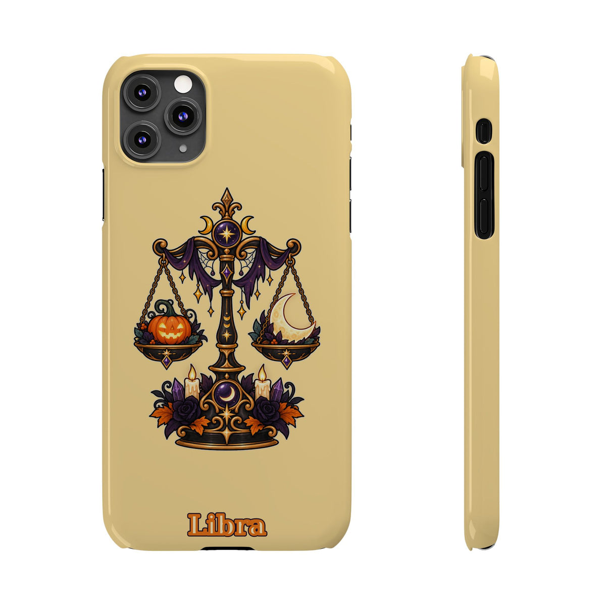 Libra Halloween Slim Phone Case — Pumpkin & Moon Scales Zodiac Design
