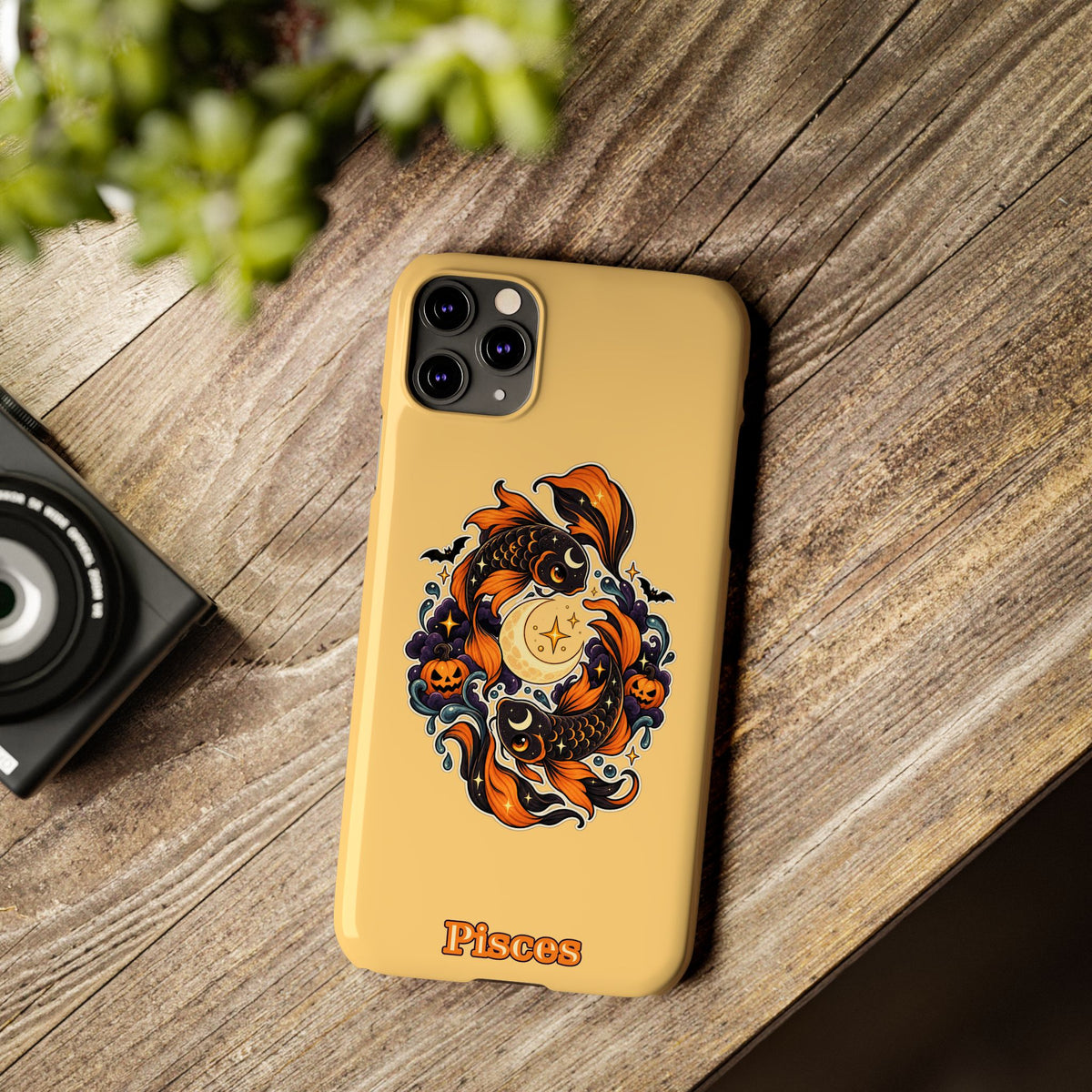Pisces Koi Moon Slim Phone Case — Halloween Zodiac Fish Design