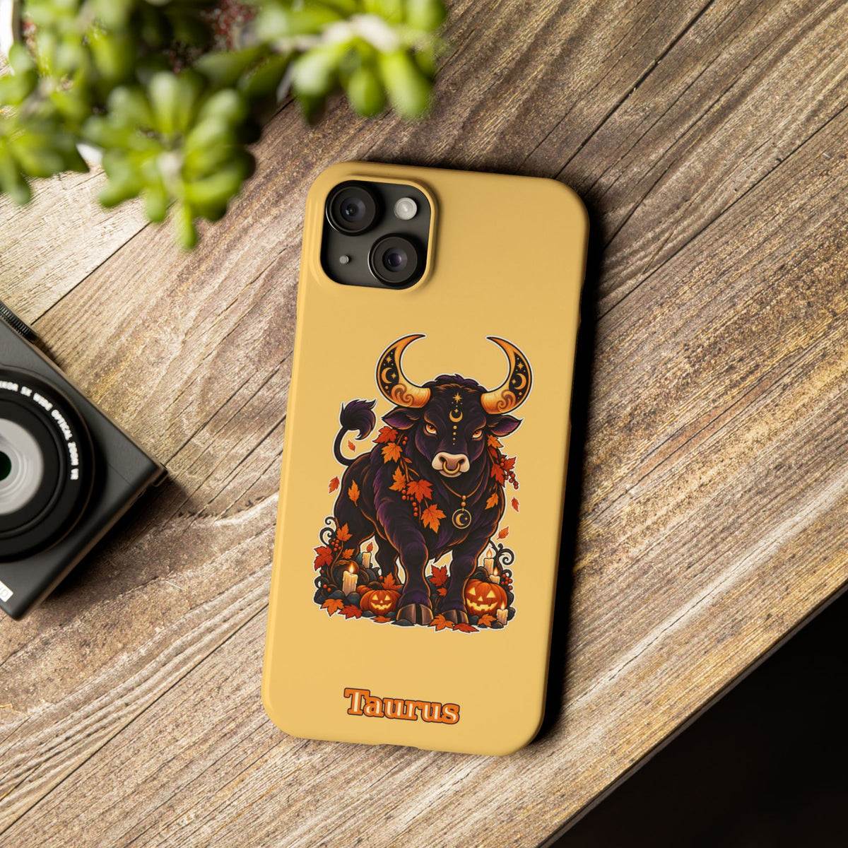 Taurus Slim Phone Case — Autumn Halloween Zodiac Bull Design